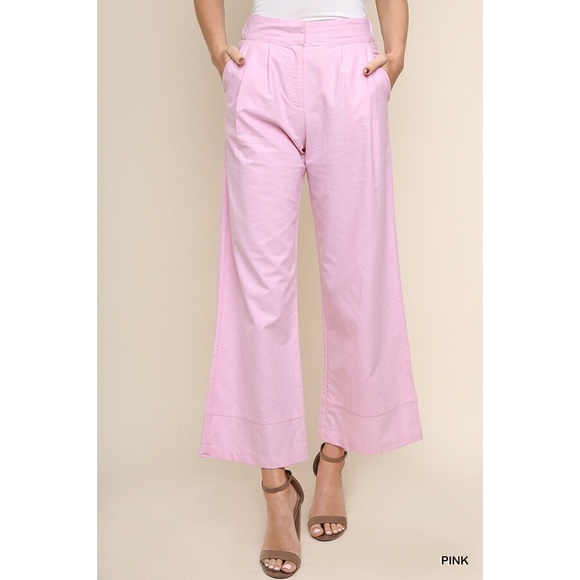 Pink High Waist Wide Leg Trouser Pants - Picture 2 of 16